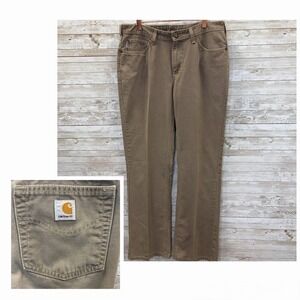 Vtg Carhartt Womens 12x34 WB002 Canvas Work Pants Khaki Brown Bootcut Y2K Rare